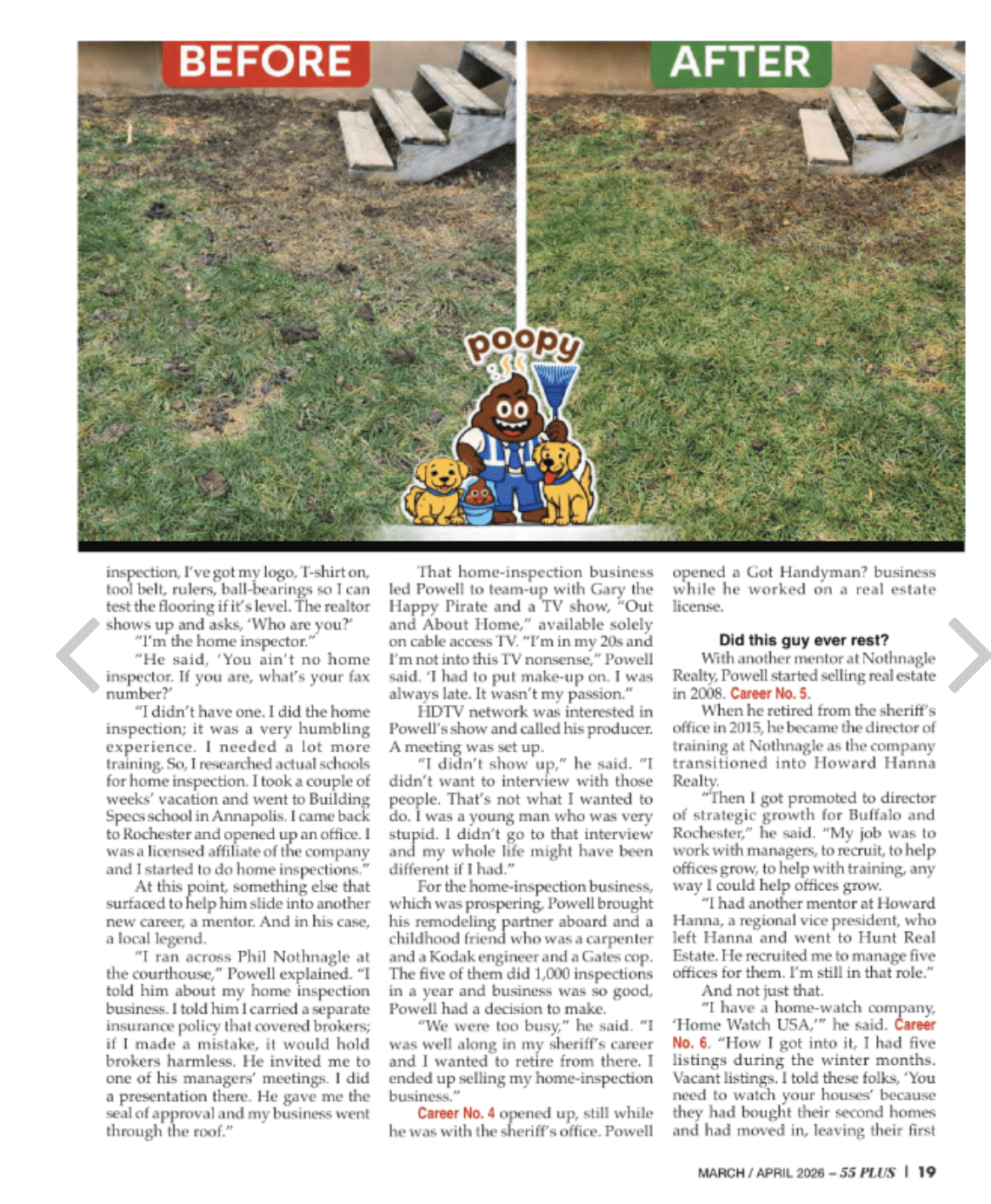 Before and after dog poop cleanup by Poopy Monster in Rochester NY yard transformation